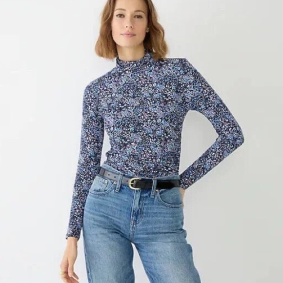 J. Crew Ruched matte jersey turtleneck in Coventry floral - Picture 1 of 8